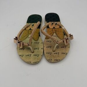 Disney‎ Flip Flops Women Size 37/8 Good Gold Minnie Mouse Rhinestone Bow Sandals